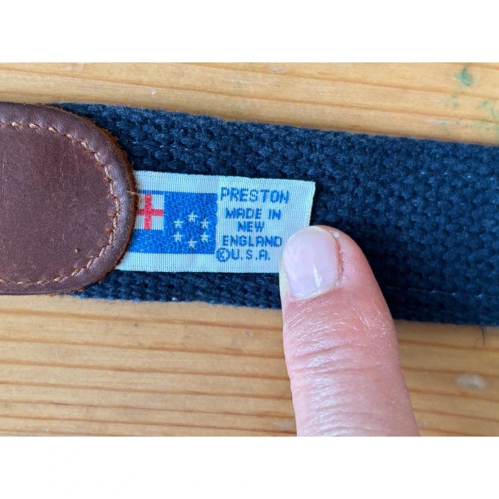 Preston Made in New England Mens Nautical Signal Flag Belt Navy Leather Trim 36